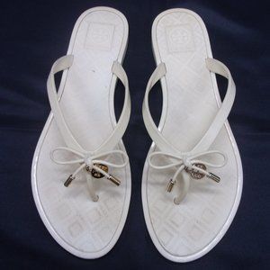 Women's Tory Burch White Bow Tie Jelly Sandals Sz 9